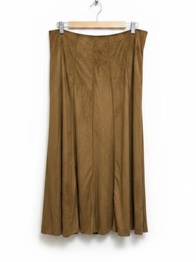 French Dressing Brown Faux Suede Side Zip Dark Academia Midi Skirt Size 10